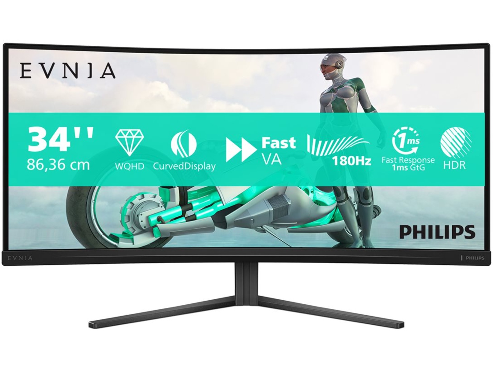 Philips 34" curved gamingskjerm 34M2C3500L/00 3440x1440 VA, 180hz, 1ms, 4000:1, HDR10, 2xHDMI/DP