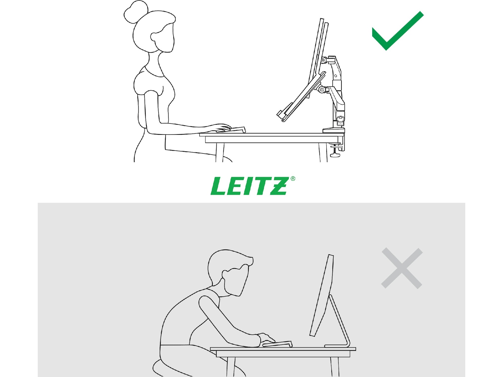 Leitz Ergo Skjermarm og laptopholder, plassbesparende Skjermstativ og skjermfeste