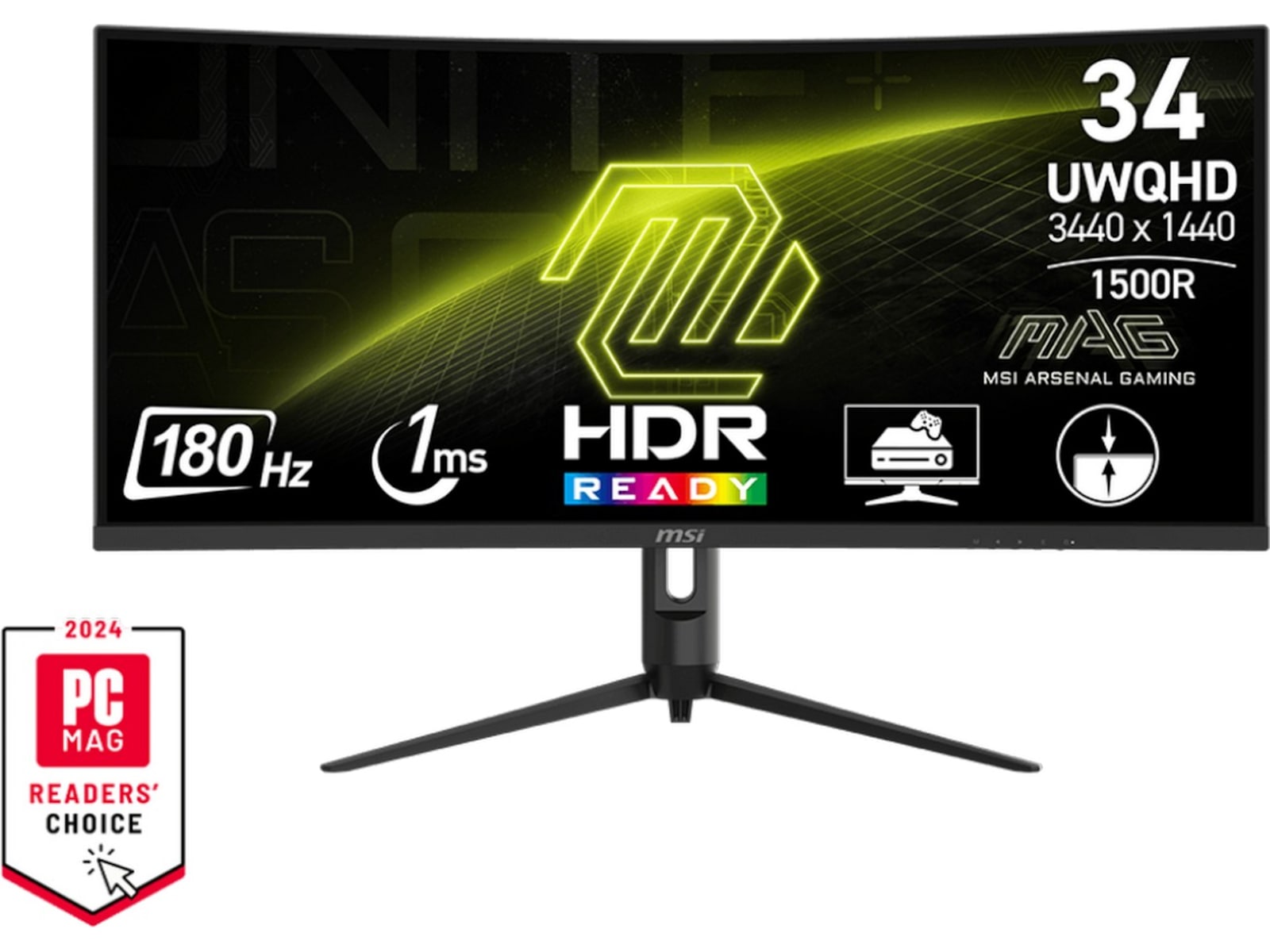MSI 34" curved gamingskjerm MAG 342CQR E2 3440x1440 VA, 180hz, 1ms, 3000:1, HDR, 2xHDMI/DP