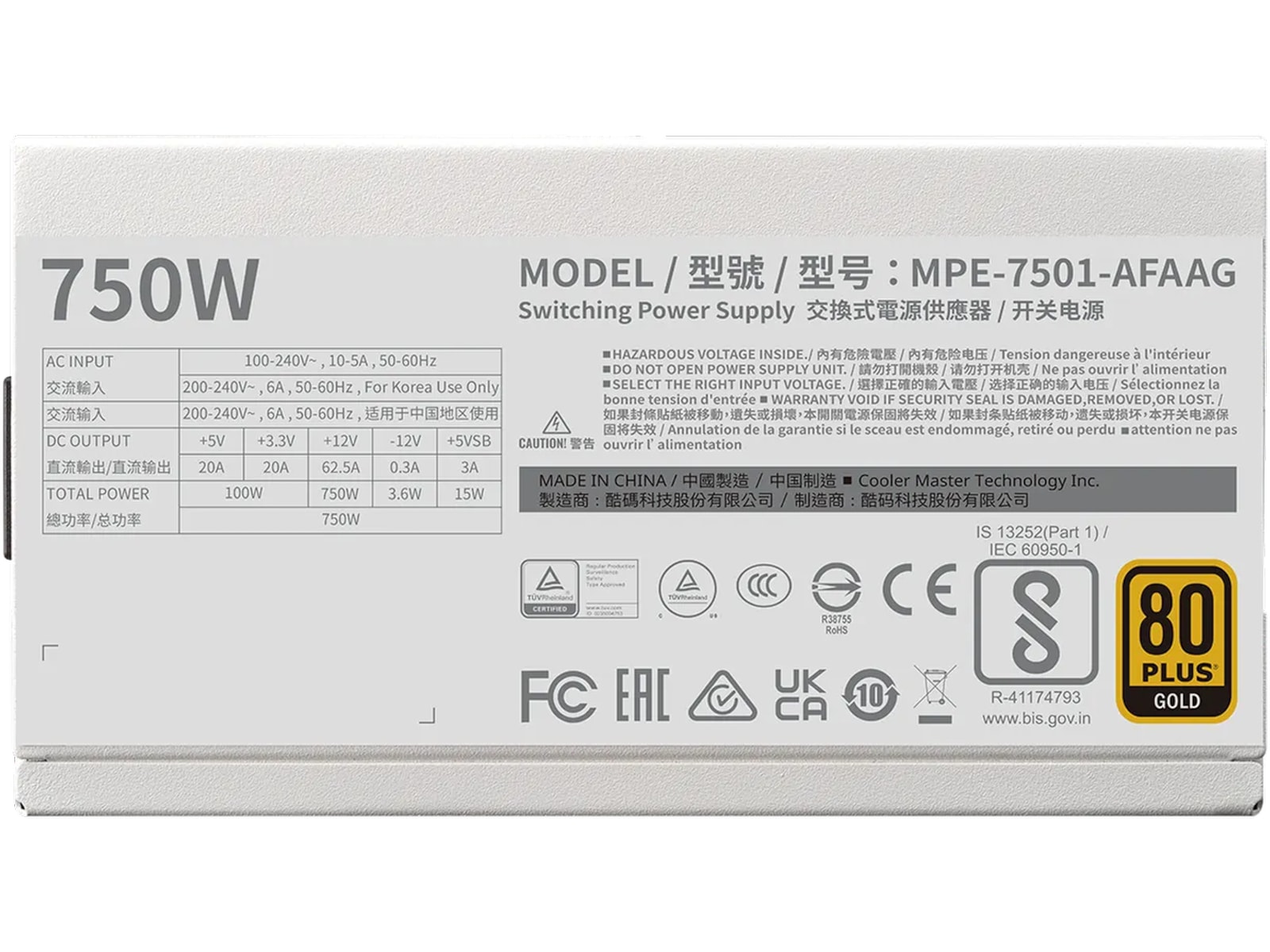 Cooler Master MWE Gold 750 V2 PSU (hvit) Enheter