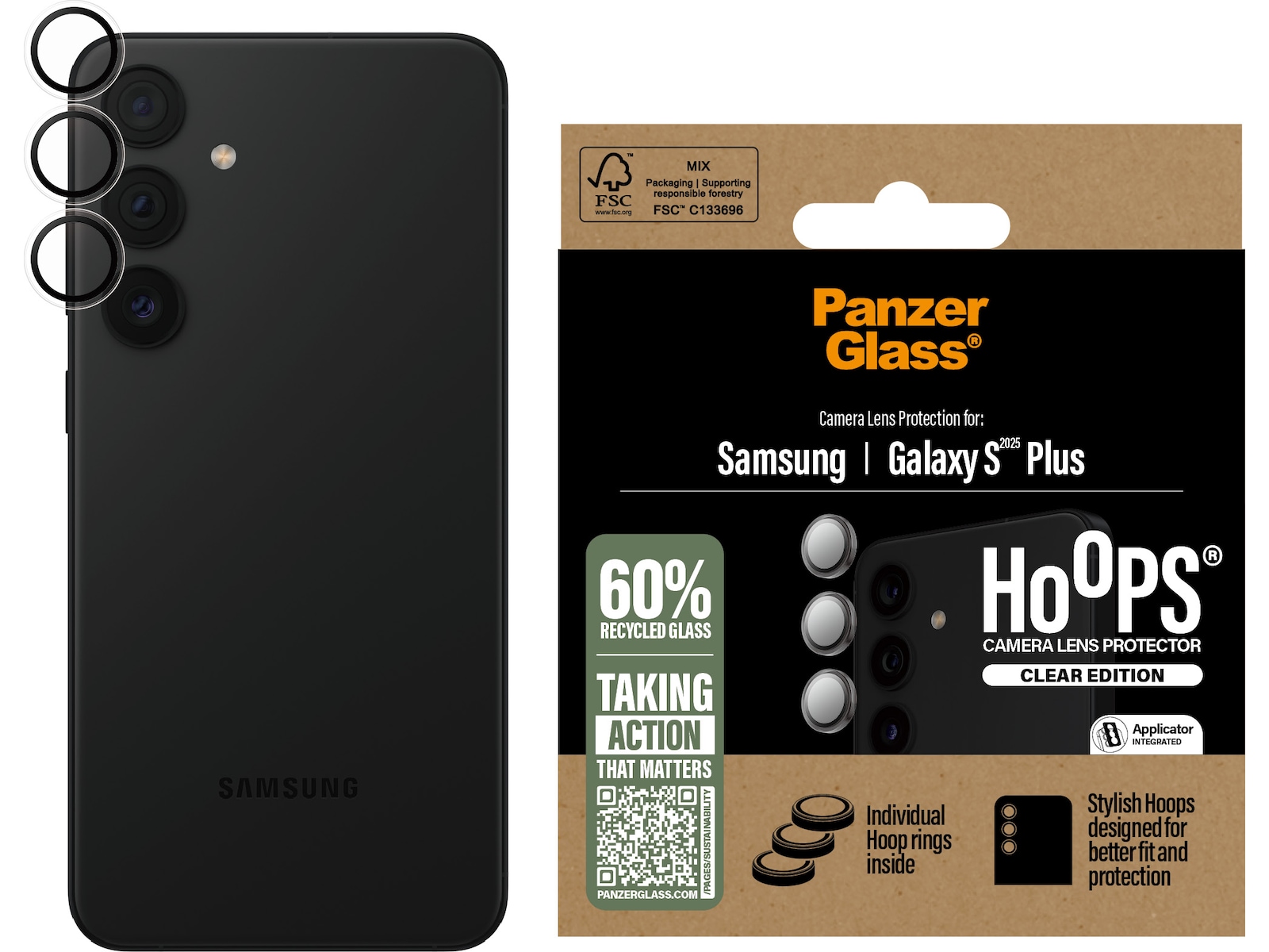 PanzerGlass Galaxy S25+ Hoops Linsebeskytter (gjennomsiktig) Skjermbeskytter