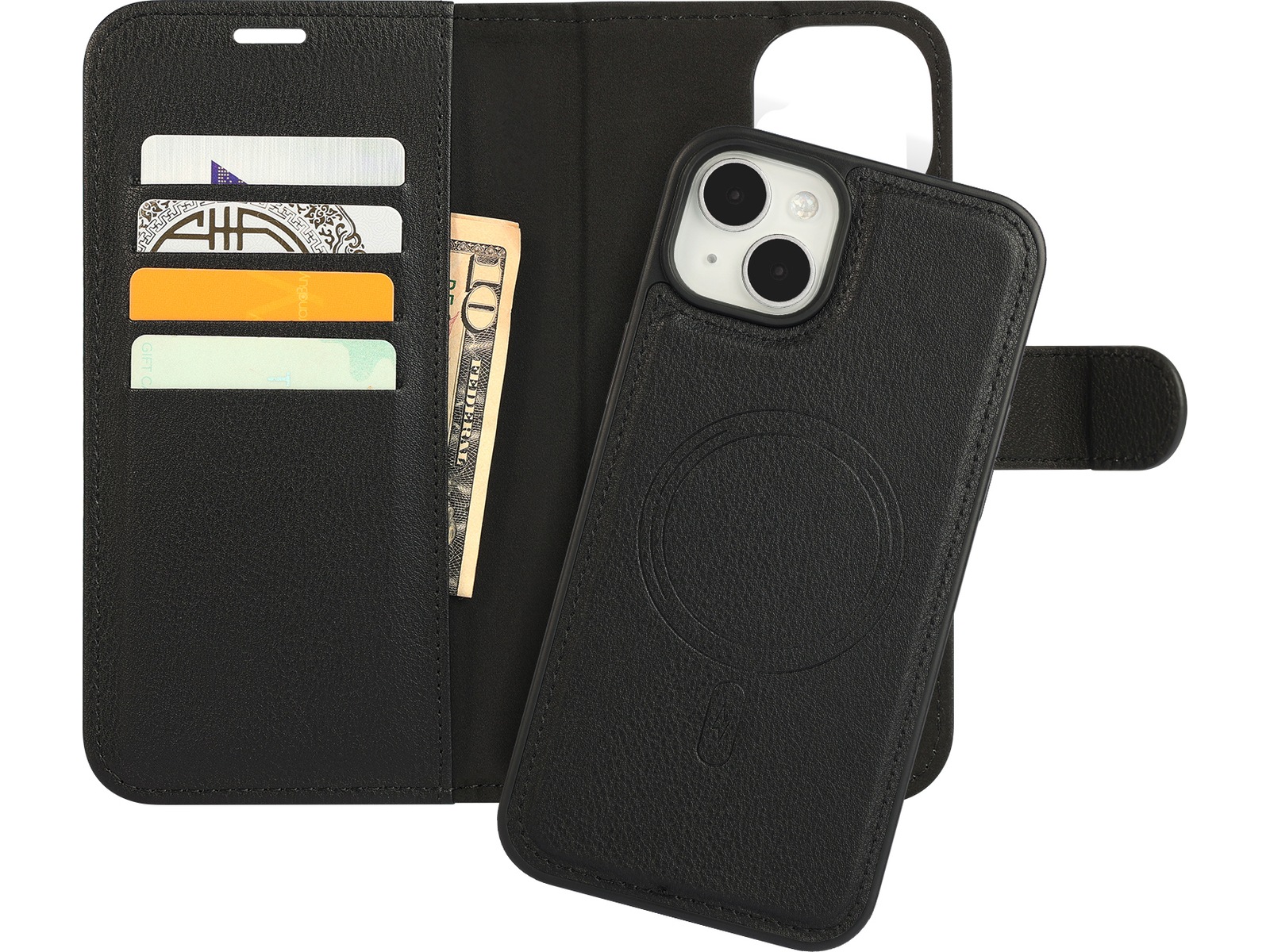iiglo iPhone 15 Plus 2-i-1 Lommebokdeksel (sort) Mobildeksel