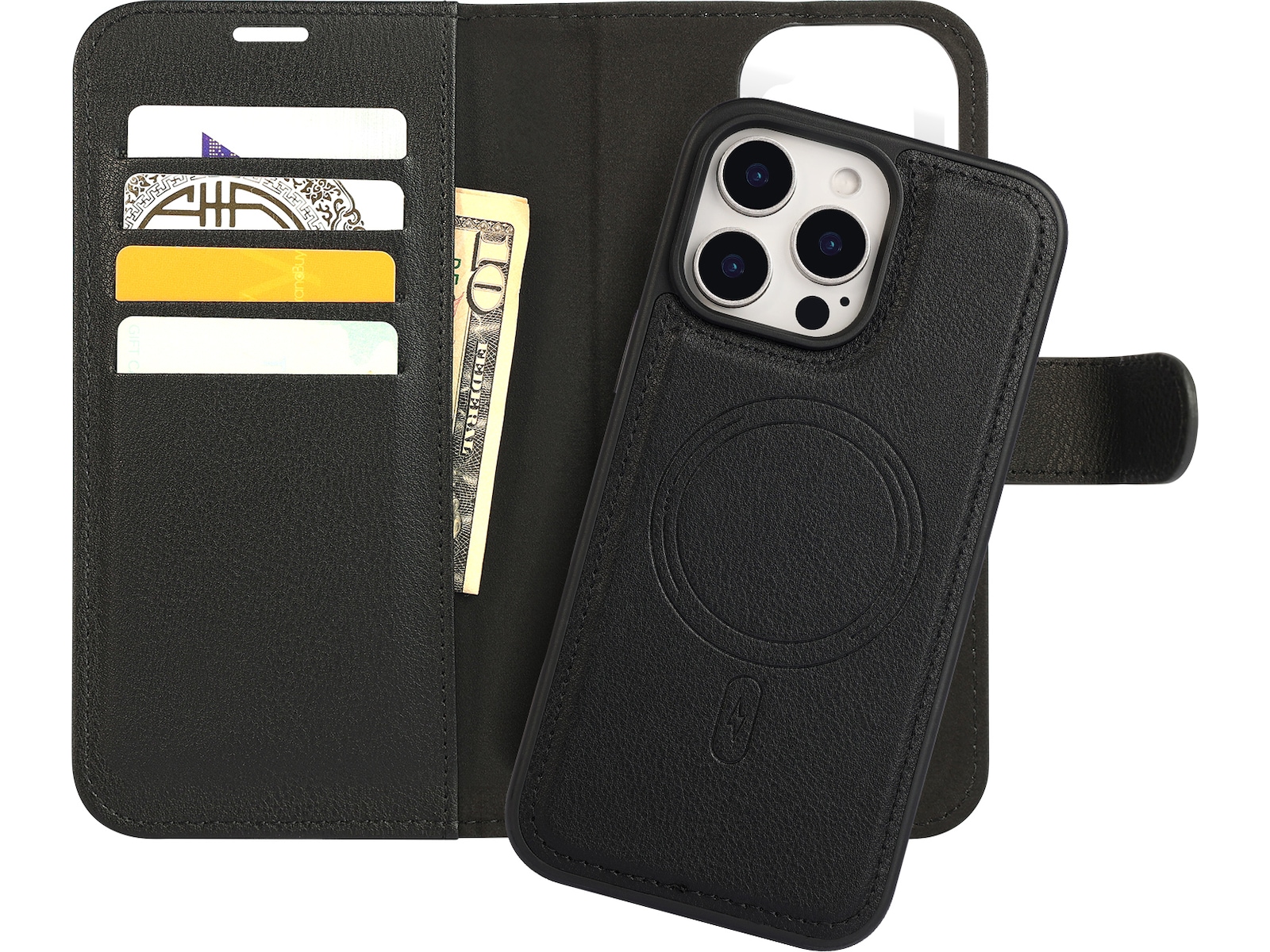 iiglo iPhone 16 Pro Max 2-i-1 Lommebokdeksel (sort) Mobildeksel