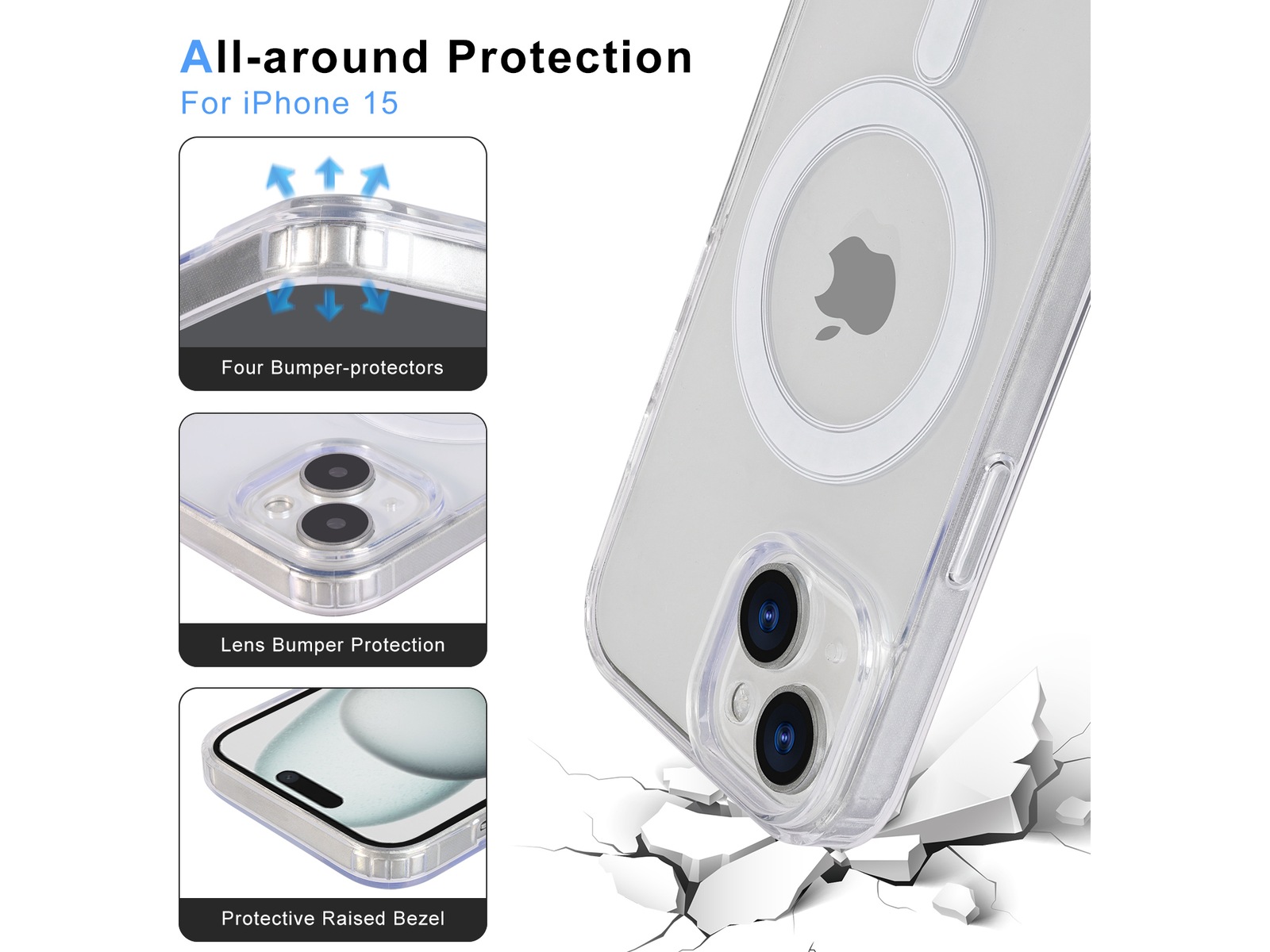 iiglo iPhone 15 Magnetic Silikondeksel (gjennomsiktig) Mobildeksel