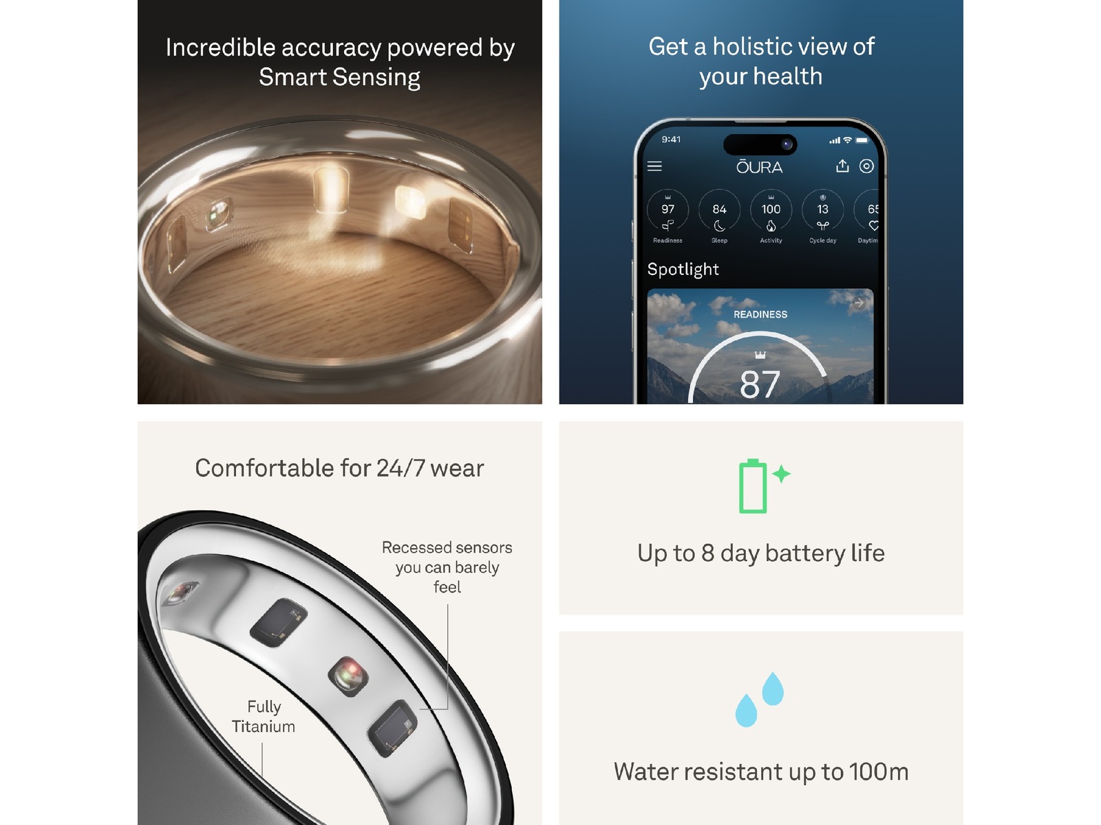 Oura Ring 4 Smart Ring str. 13 (stealth) -B-Grade Demo tilbehør til mobiler & klokker