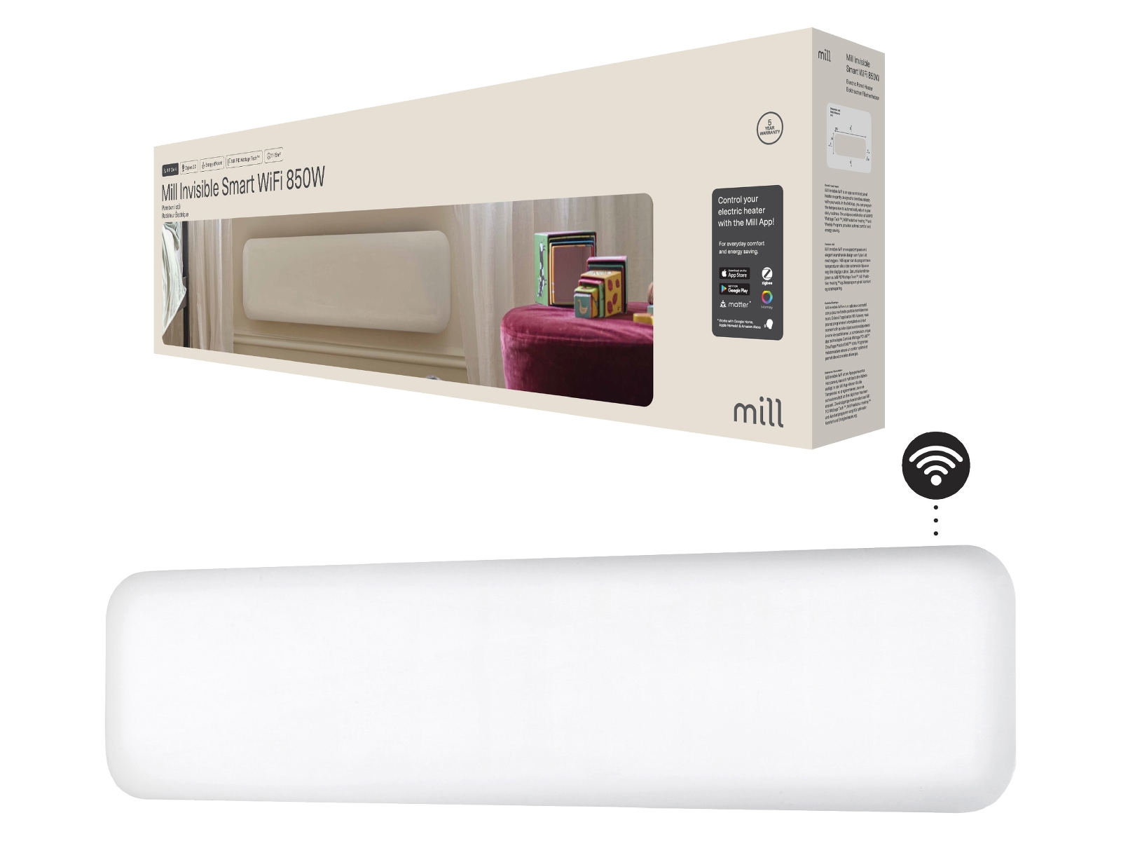 Mill Invisible Smart WiFi Gen 4 panellist 850W Panelovner