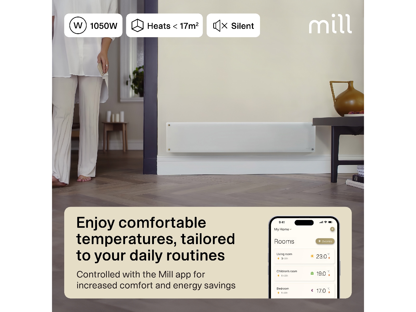 Mill Glass Smart WiFi Gen 4 panellist 1050W Panelovner