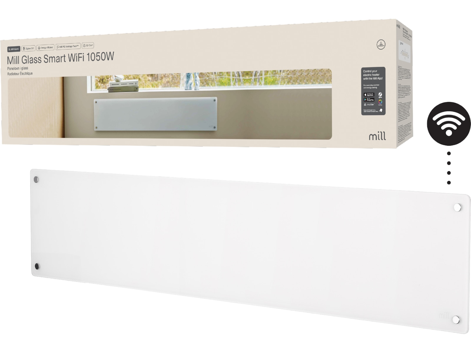 Mill Glass Smart WiFi Gen 4 panellist 1050W Panelovner