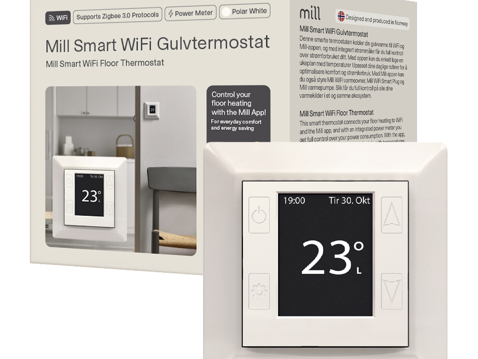 Mill Smart WiFi Gulvtermostat (polarhvit) Tilbehør til varme