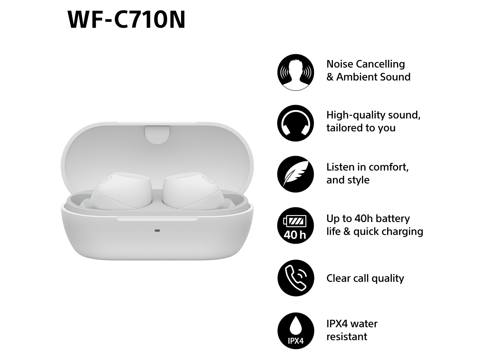 Sony WF-C710N Trådløse ørepropper, In-ear (hvit) Ørepropper
