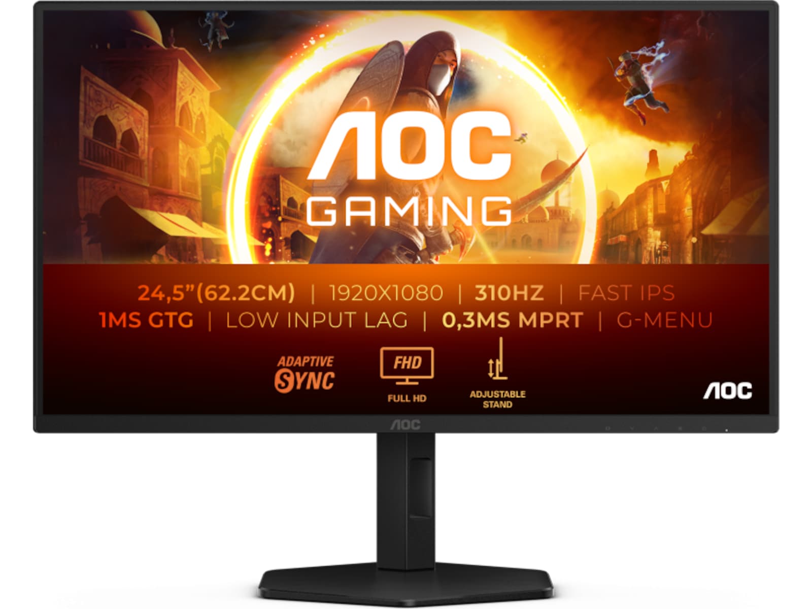 AOC 25" gamingskjerm 25G4SXU 1920x1080 IPS, 300hz, 0,3ms*, 1000:1, G-Sync, 2xHDMI/DP
