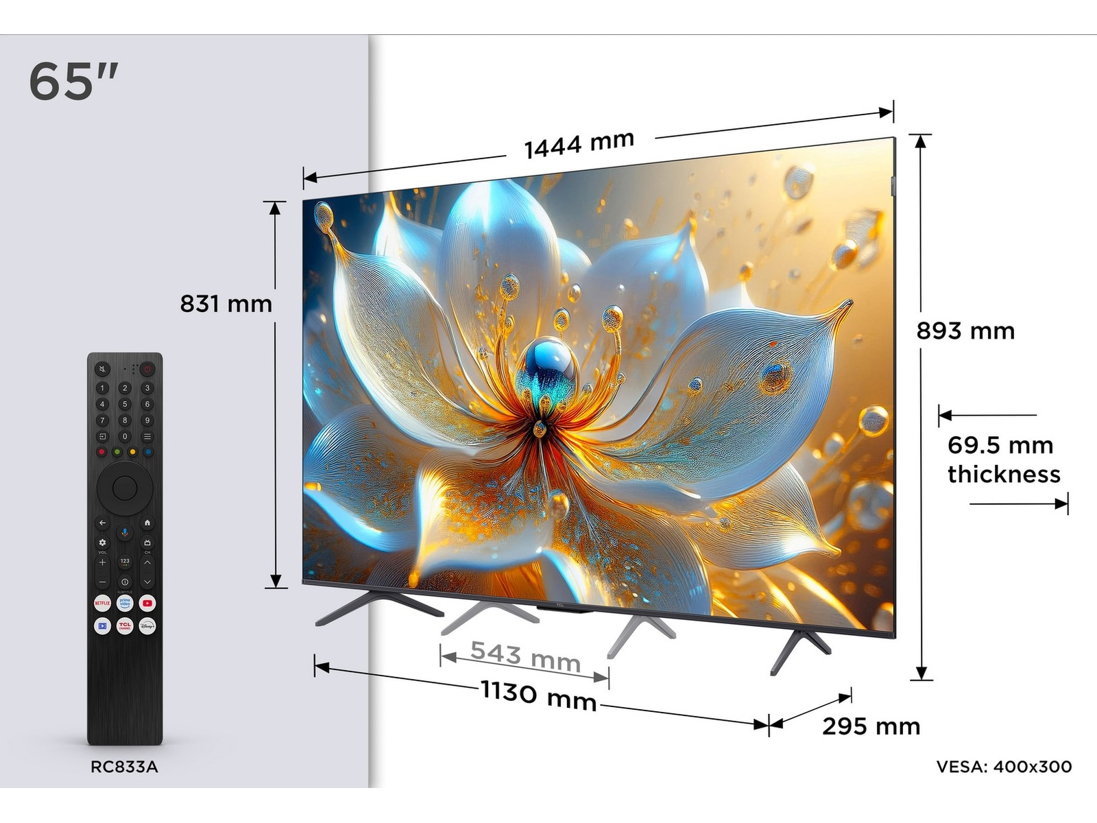 TCL 65" T8C 4K QLED Google TV (2025) 60 - 69 tommer TV