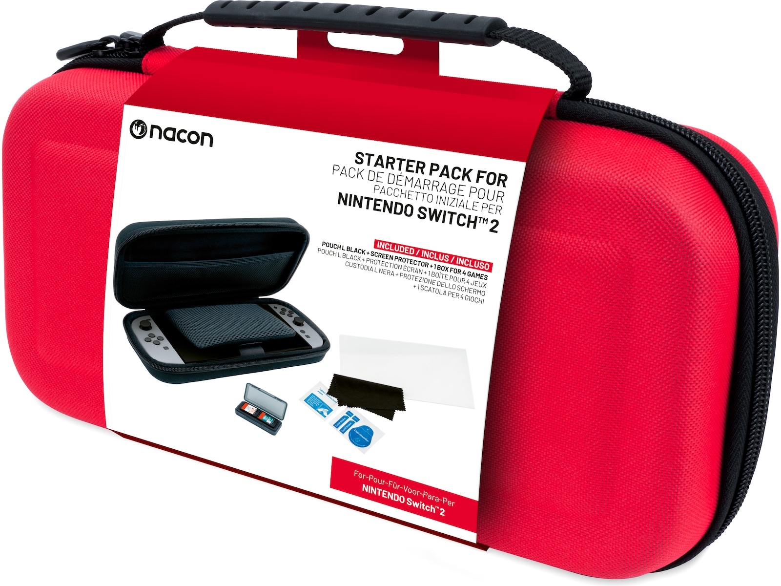 Nacon Rigid Pouch L pakke for Nintendo Switch 2 (rød) Tilbehør til spillkonsoller