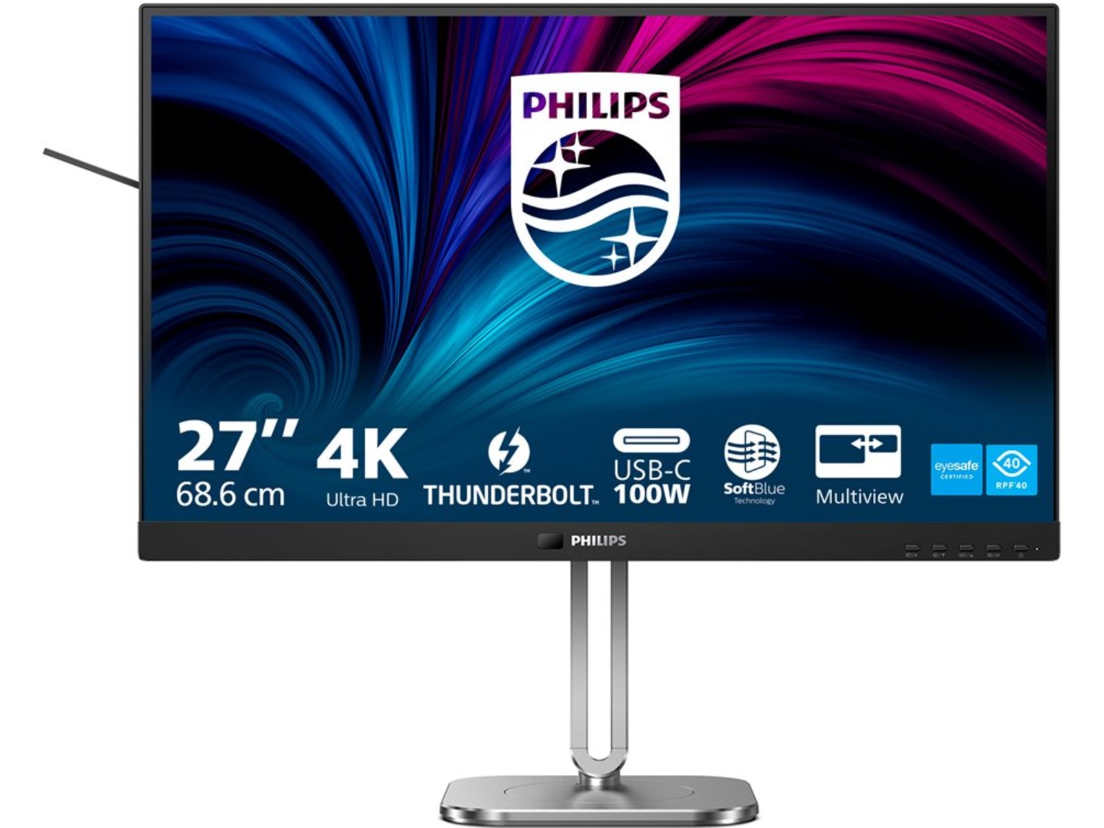 Philips 27" 4K skjerm 27B2U6903/00 3840x2160 IPS, 4ms, 1000:1, Speakers, RJ45, 2xHDMI/DP/USB-C(100w)