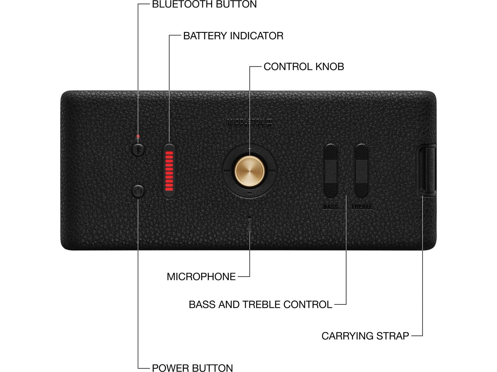 Marshall Middleton II Trådløs bluetooth høyttaler (sort/messing) Trådløs / Bluetooth-høyttaler