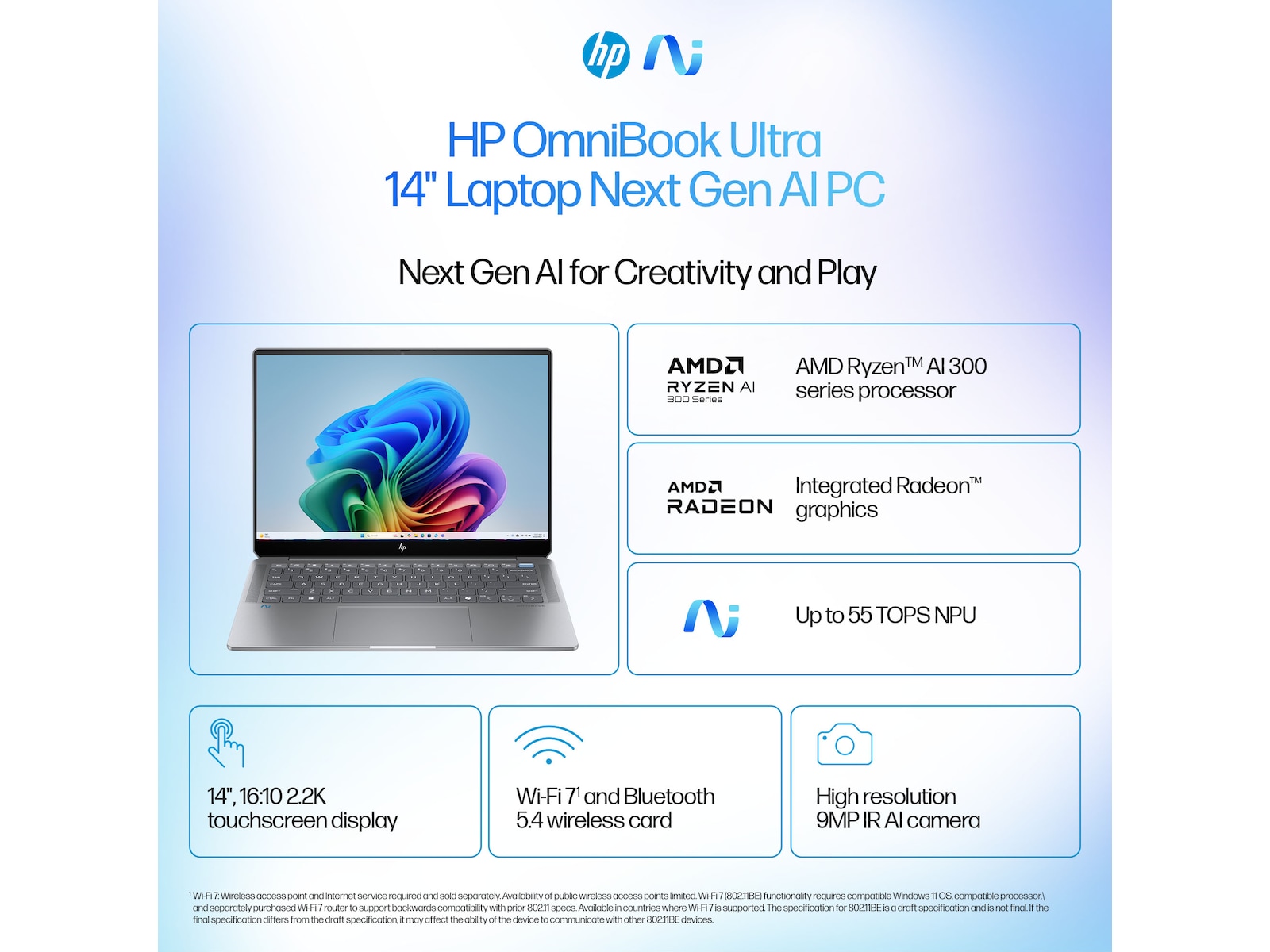 HP OmniBook Ultra Laptop 14-fd0031no 14" 2.2K Touch AMD Ryzen™ AI 9 365 Processor med Radeon™ Graphics -B-Grade Demo bærbar PC