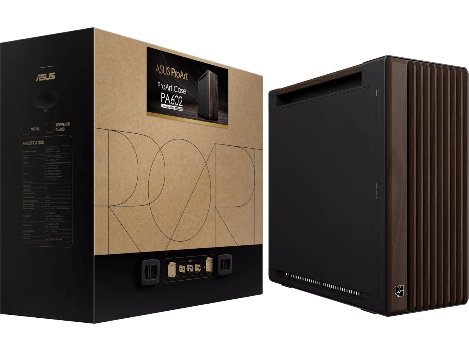 Asus PA602 PROART Walnut Wood Metal PWM Modern Mid Tower (sort) Mini/Micro/Nano tower