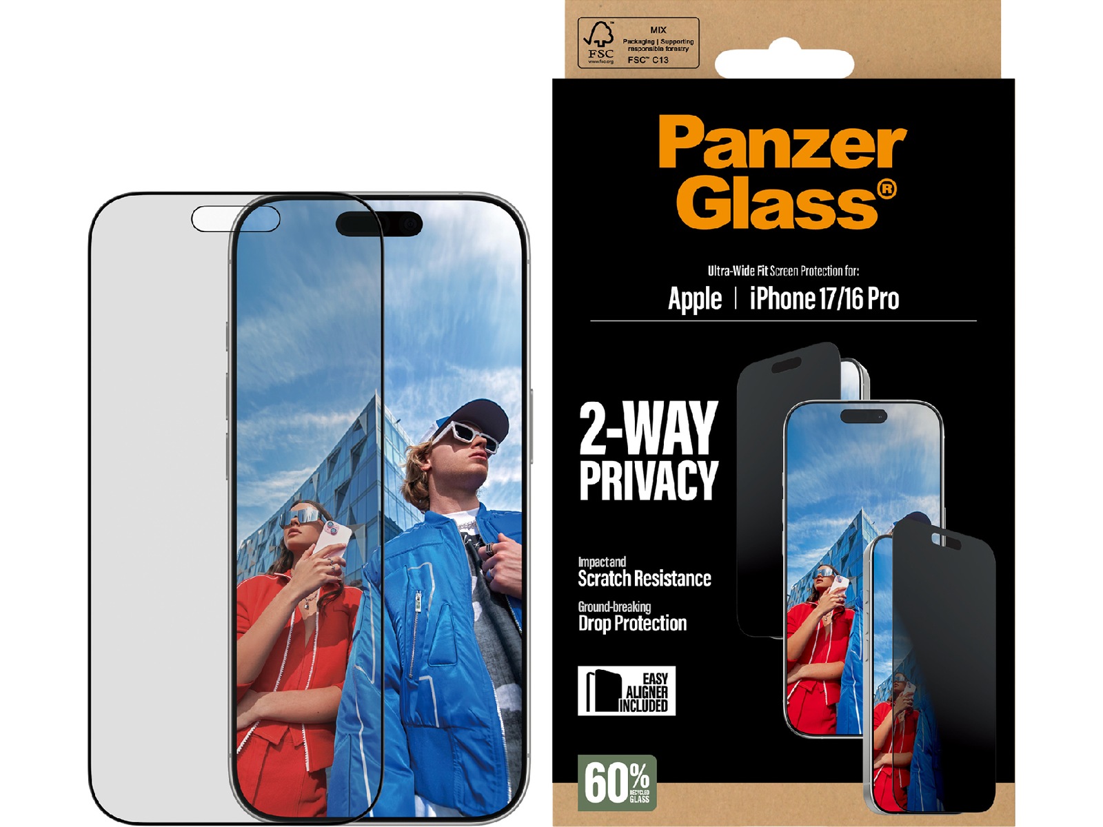 PanzerGlass iPhone 17 / 16 Pro 2-Way Privacy Skjermbeskytter Skjermbeskytter