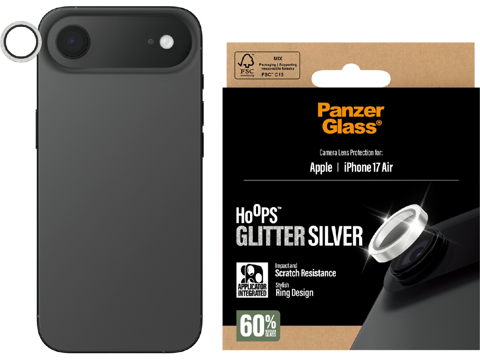 PanzerGlass iPhone Air Hoops Linsebeskytter (glitter silver) Skjermbeskytter