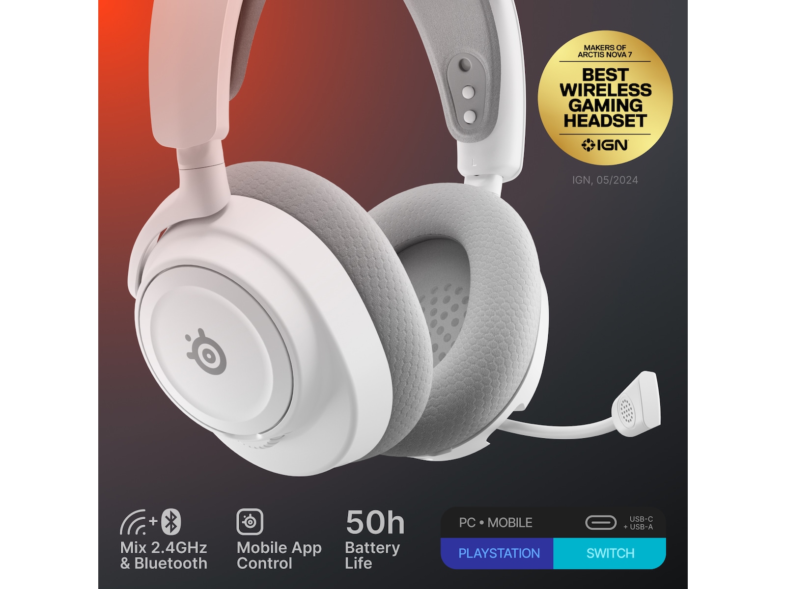 SteelSeries Arctis Nova 7 Gen 2 Trådløst Gamingheadset (hvit) Gamingheadset