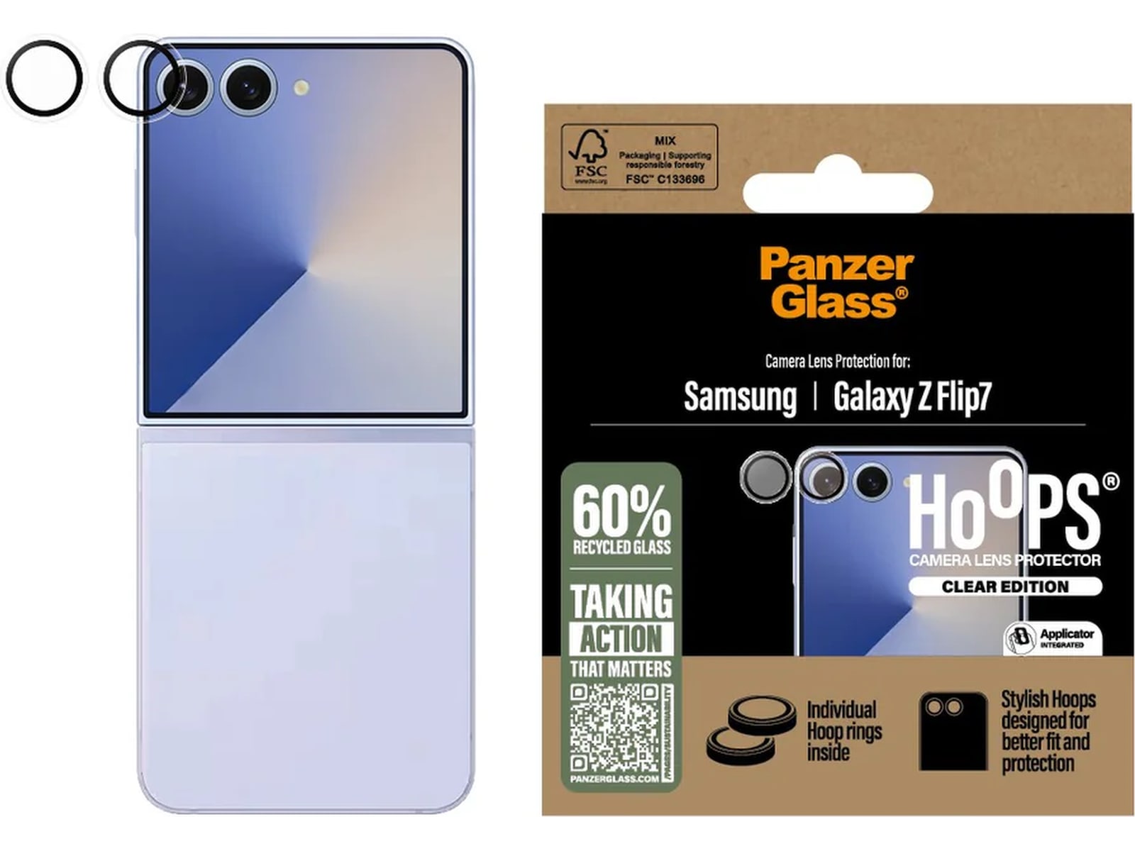PanzerGlass Galaxy Z Flip7 Hoops linsebeskytter (gjennomsiktig) Skjermbeskytter