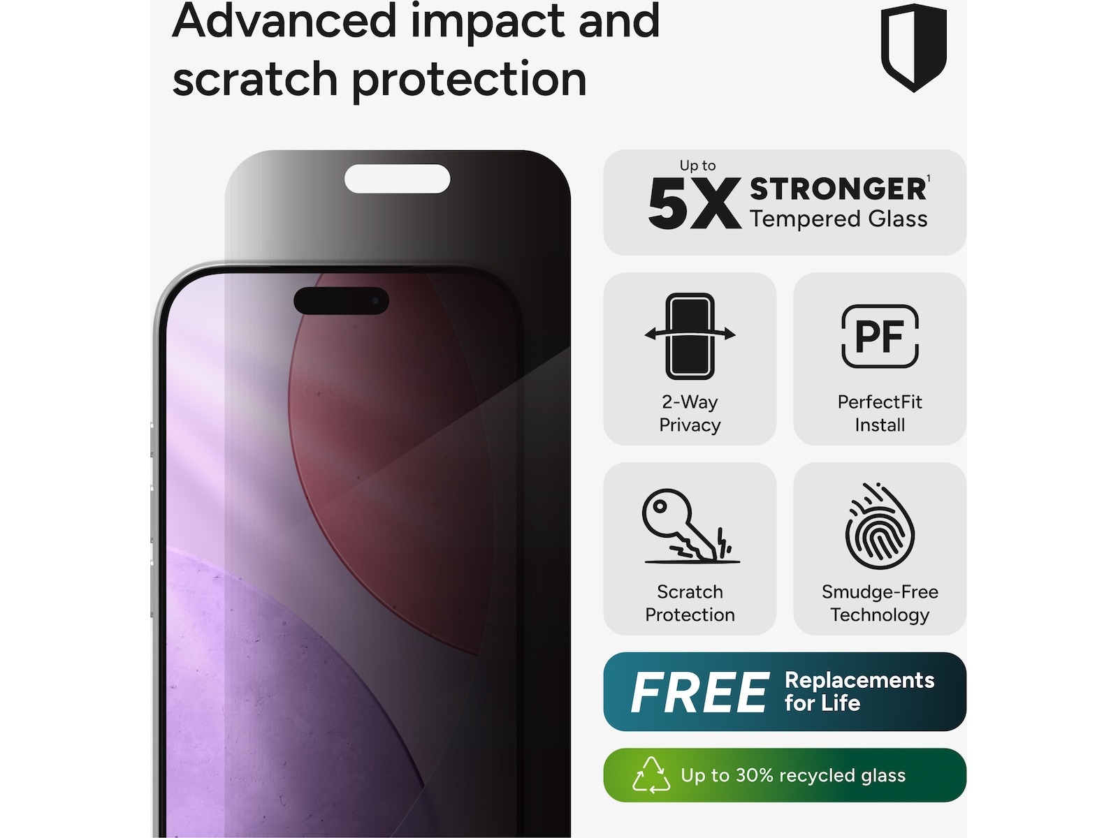 InvisibleShield Glass Elite  iPhone 17 Pro Privacy Skjermbeskytter Skjermbeskytter