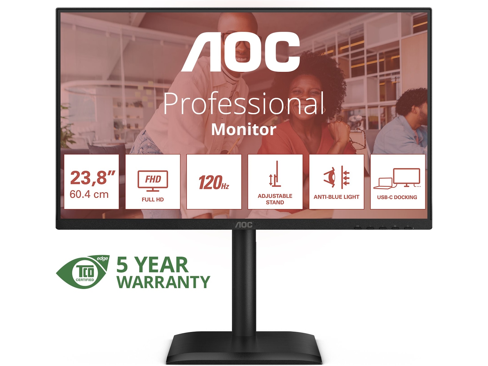 AOC 24" skjerm 24E4CV 1920x1080 IPS, 120hz, 4ms, 1500:1, RJ45, HDMI/DP/USB-C(90w)