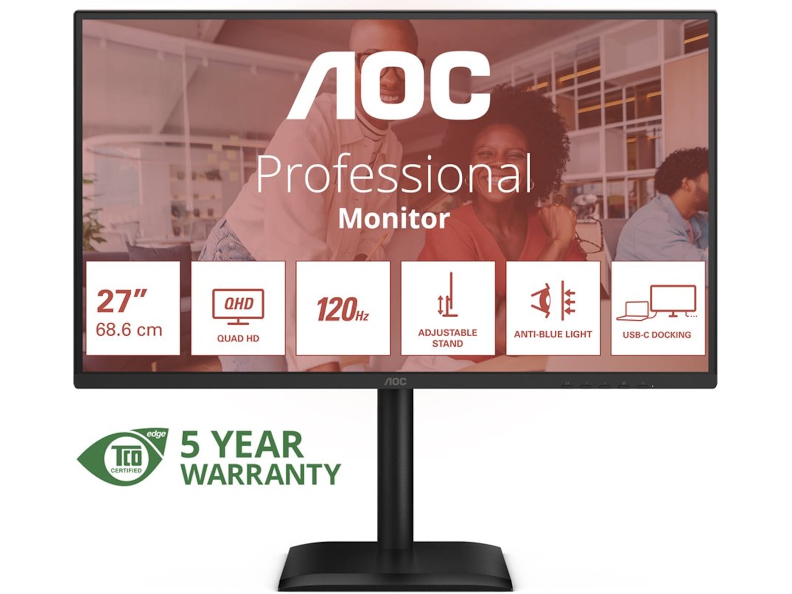 AOC 27" skjerm Q27E4CV 2560x1440 IPS, 120hz, 4ms, 1500:1, RJ45, 2xHDMI/DP/USB-C(90w)