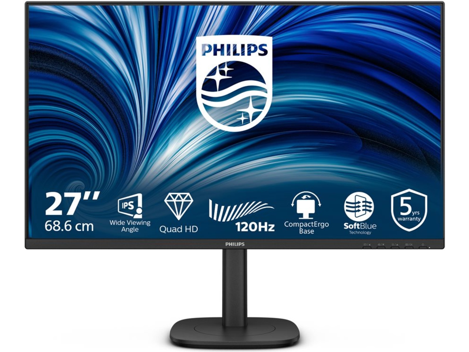 Philips 27" skjerm 27B2N3500J/00 2560x1440 IPS, 120hz. 4ms, 1000:1, 2xHDMI/DP