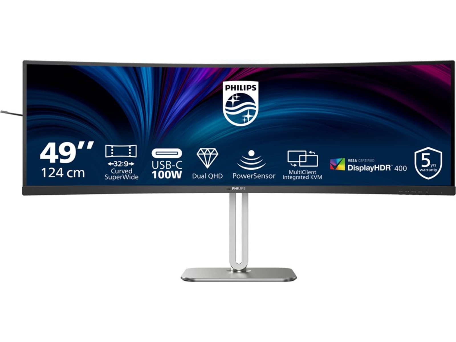 Philips 49" curved skjerm 49B2U5900C/00 5120x1440 VA. 75hz. 4ms, 3000:1, høyttalere, RJ45, 2xHDMI/DP/USB-C(100w)