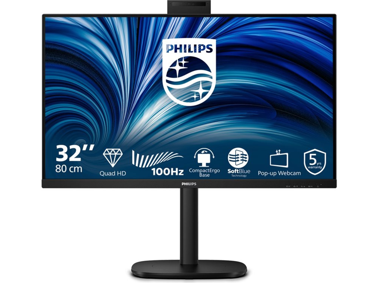 Philips 32" skjerm 32B2U3601H/00 2560x1440 IPS, 4ms, 1000:1, RJ45. 2xHDMI/DP/USB-C(100w)
