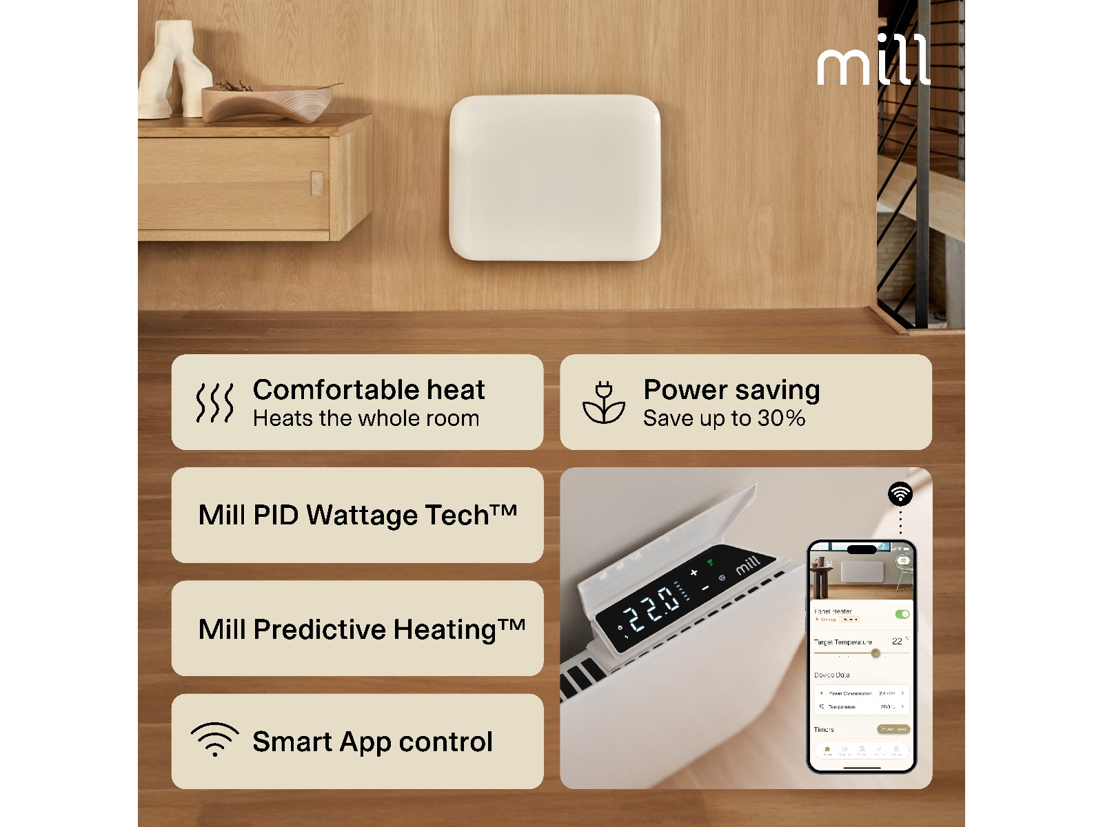 Mill Invisible Smart WiFi Gen 4 panelovn 400W -B-Grade Demo hjem & fritid