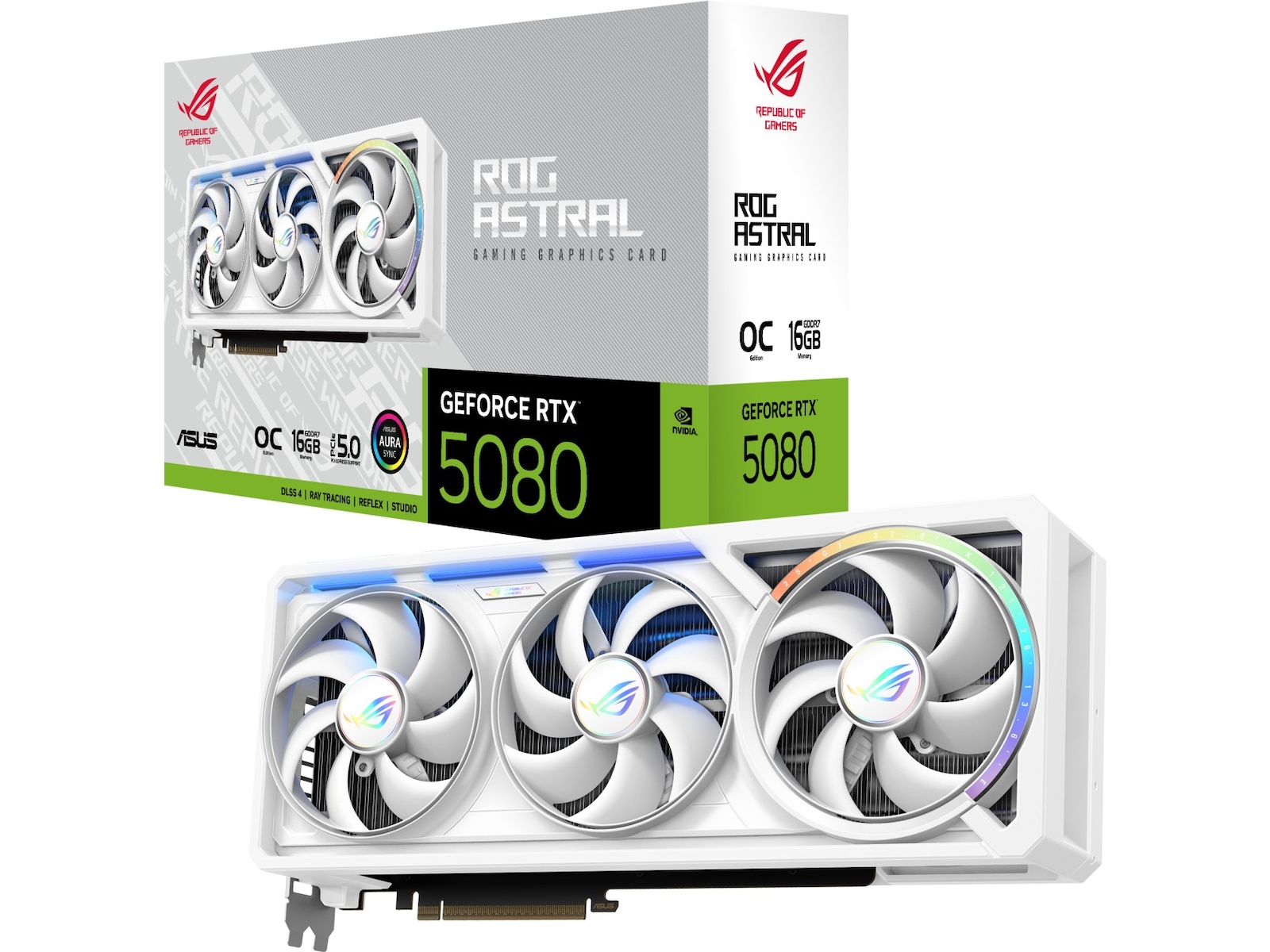 Asus ROG Astral GeForce RTX 5080 OC (hvit) Skjermkort, PCI Express 5.0, 16GB GDDR7