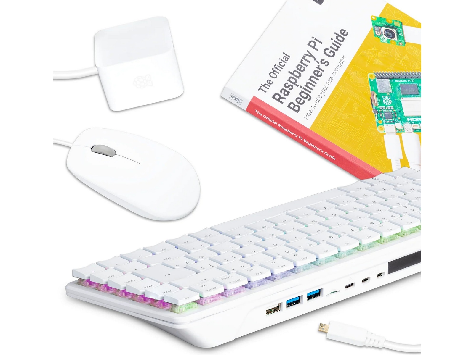 Raspberry Pi 500+ Desktop Kit (hvit) 2,4 GHz firekjerners, VideoCore VII GPU, 16 GB LPDDR4X-4267 SDRAM, US Layout