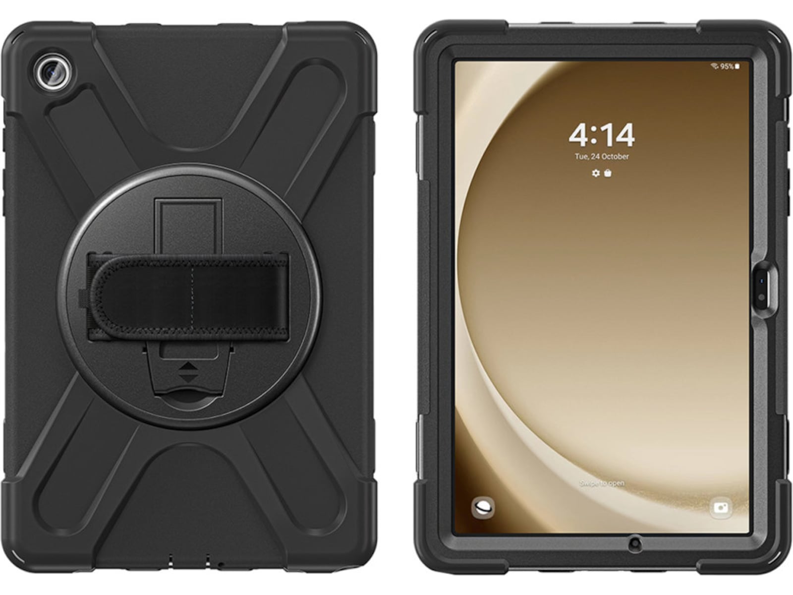 4smarts Galaxy Tab A11+ Robust Beskyttelsesdeksel Grip (sort) Robust, 360° stativfunksjon, låsbare tilkoblingsporter