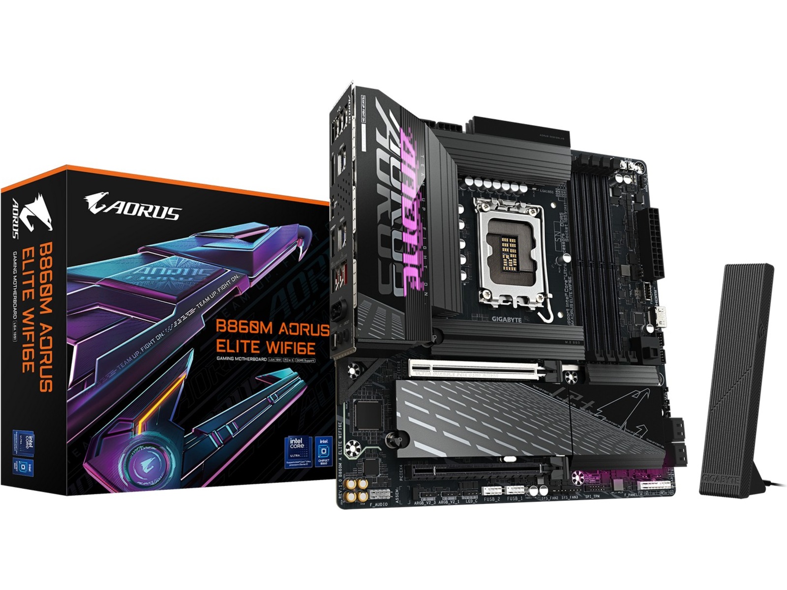 Gigabyte B860M AORUS ELITE WIFI6E Hovedkort LGA 1851, Micro ATX DDR5, 1x PCIe 5.0, 3x M.2