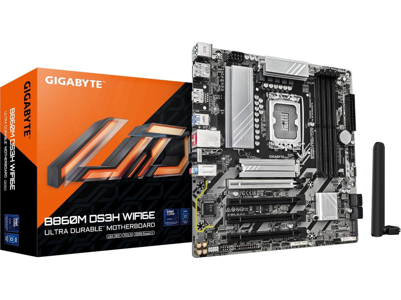 Gigabyte B860M DS3H WIFI6E Hovedkort LGA 1851, Micro ATX, DDR5, 1x PCie 5.0, 2x M.2