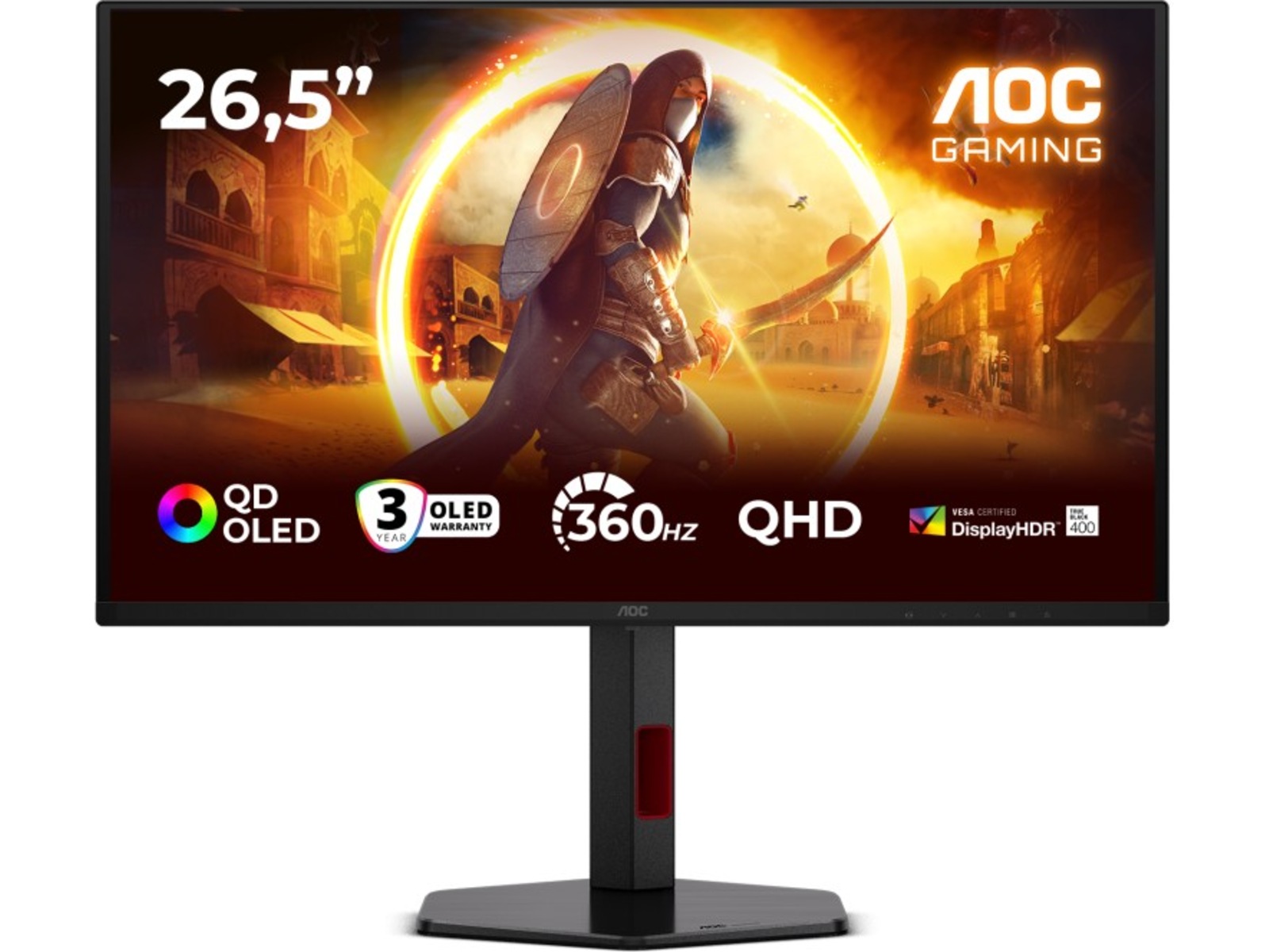 AOC 27" gamingskjerm Q27G4SDR 2560x1440 QD-OLED, 360hz, 0,03ms, 1,5M:1, HDR400, 2xHDMI/DP