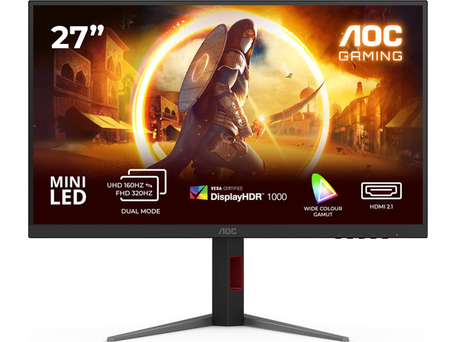 AOC 27" 4K gamingskjerm U27G4XM 3860x2160 IPS, mini-led, 320/160hz, 1ms, 1000:1, HDR1000, 2xHDMI/DP