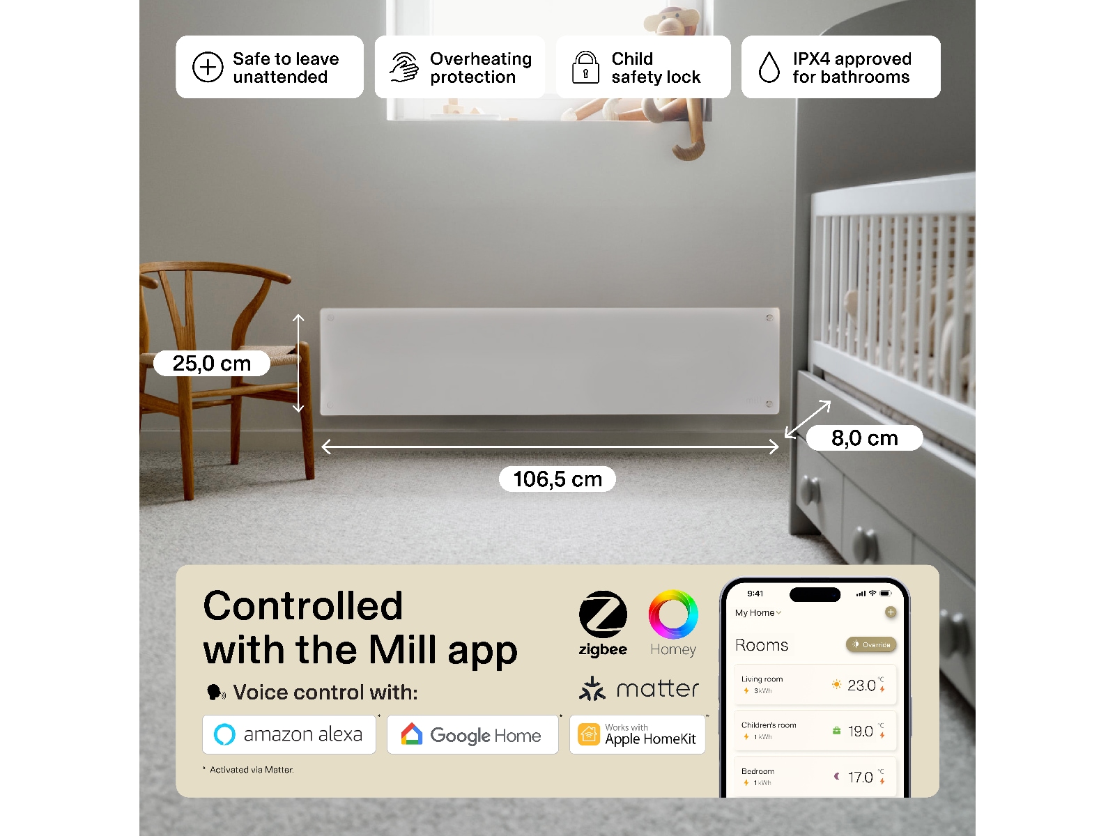 Mill Glass Smart WiFi Gen 4 panelovn 850W -B-Grade Demo hjem & fritid