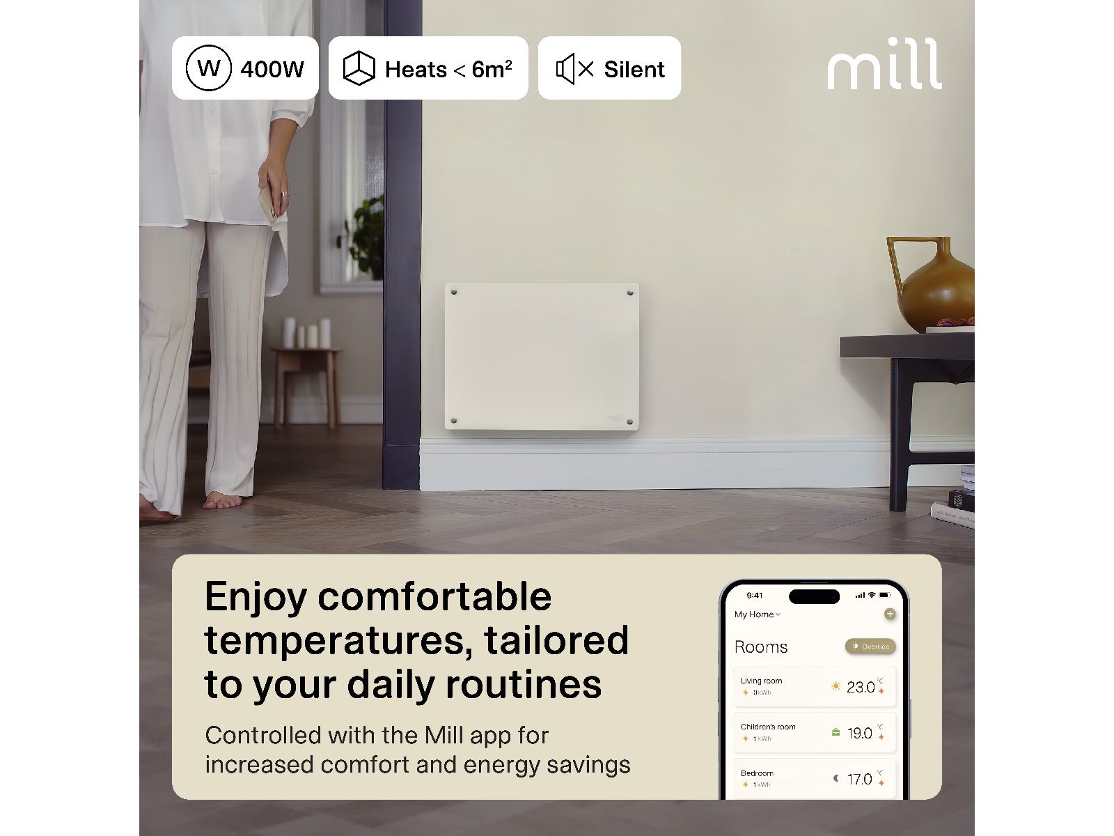 Mill Glass Smart WiFi Gen 4 panelovn 400W -B-Grade Demo hjem & fritid