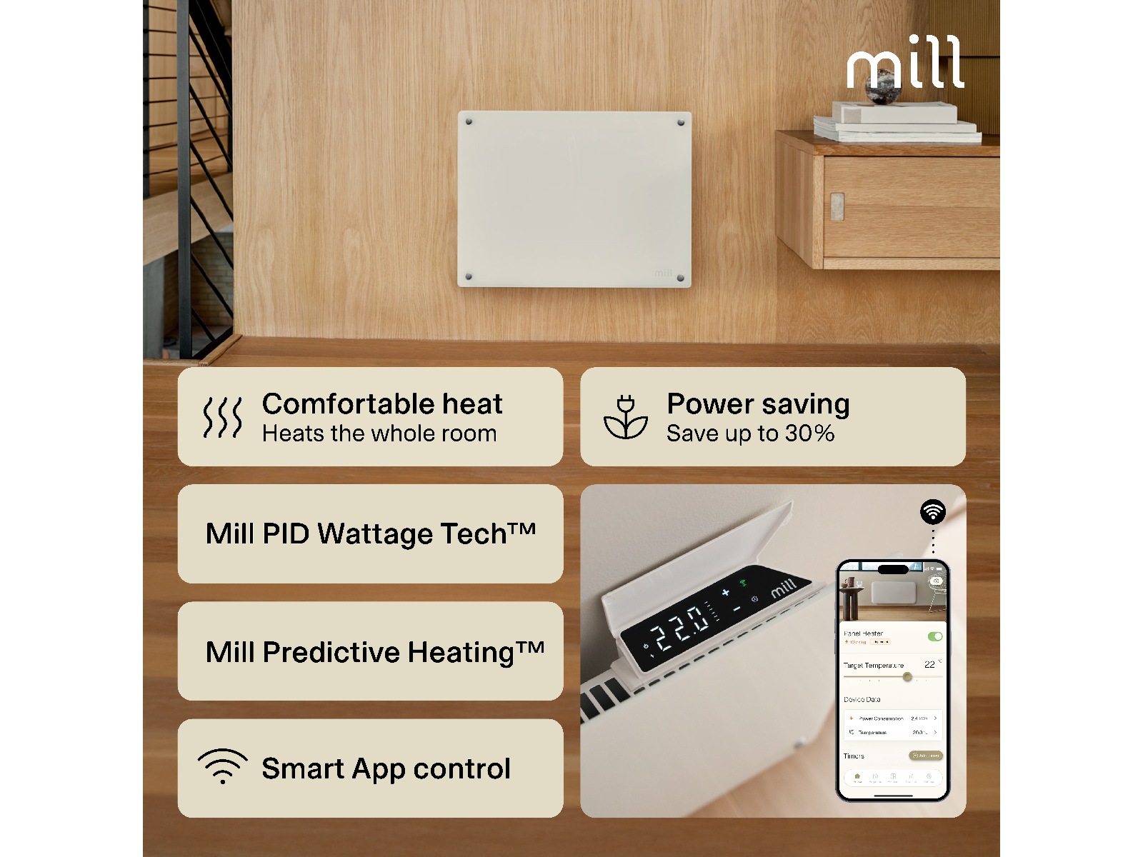 Mill Glass Smart WiFi Gen 4 panelovn 400W -B-Grade Demo hjem & fritid