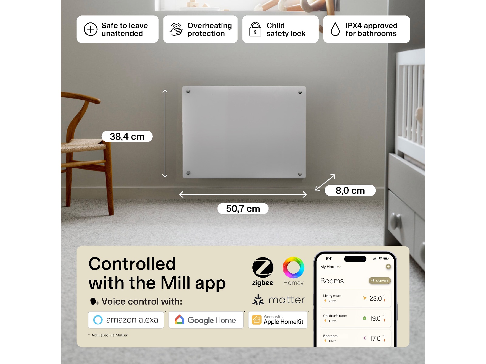 Mill Glass Smart WiFi Gen 4 panelovn 400W -B-Grade Demo hjem & fritid