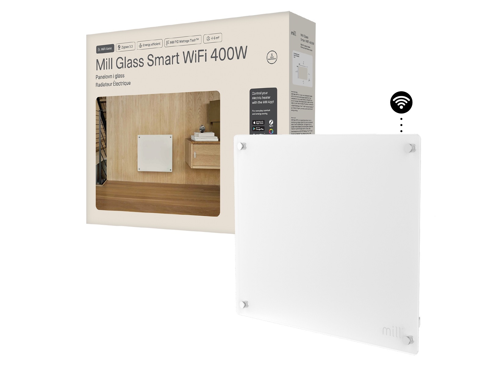 Mill Glass Smart WiFi Gen 4 panelovn 400W -B-Grade Demo hjem & fritid