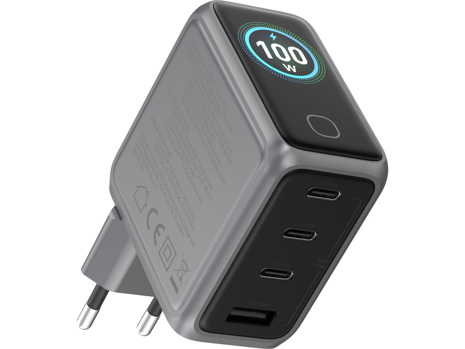 Andersson D1004C 100W GaN veggladere (grå) Mobilladere