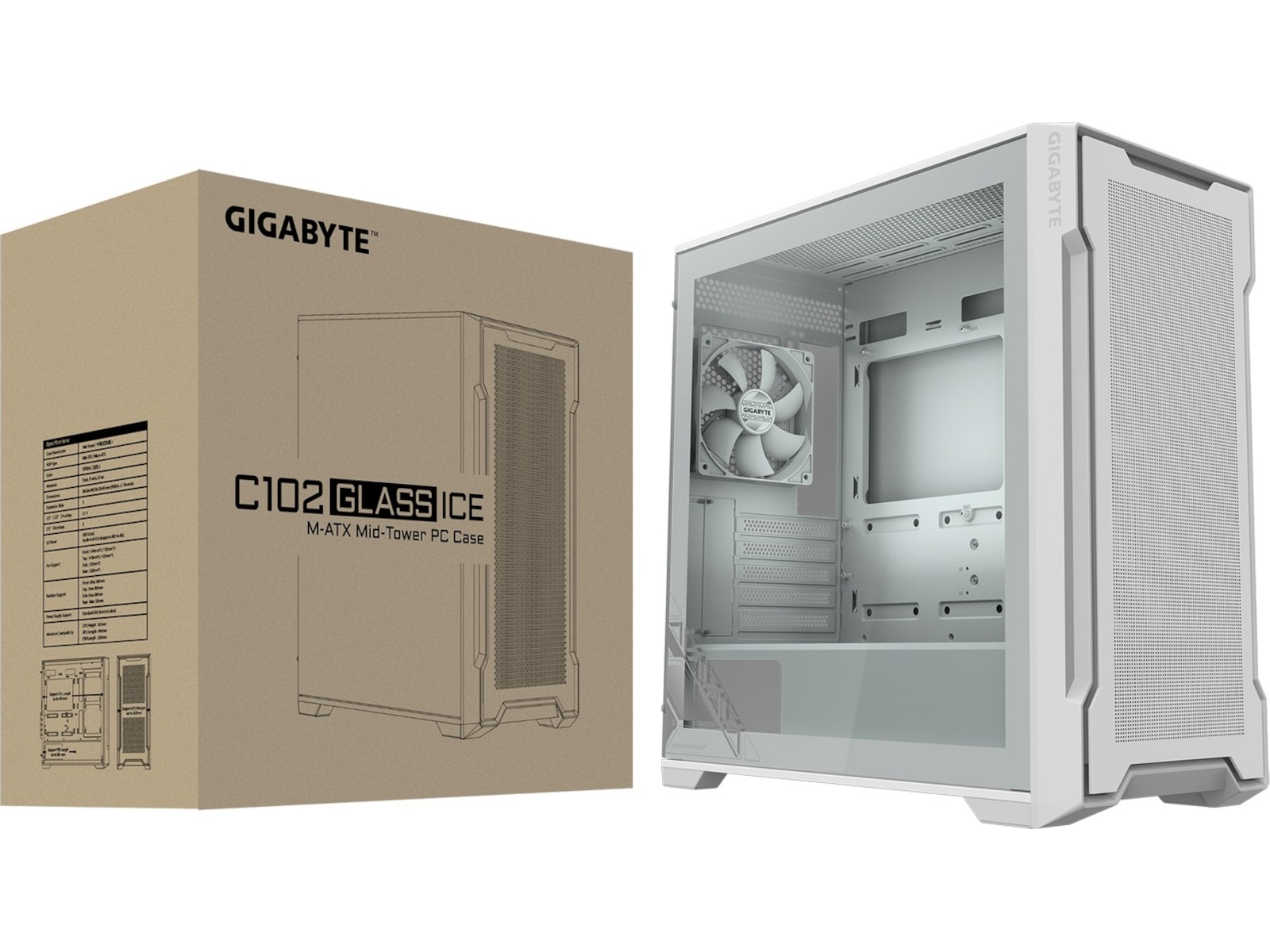 Gigabyte C102 Glass ICE Mid Tower (hvit) Mini/Micro/Nano tower