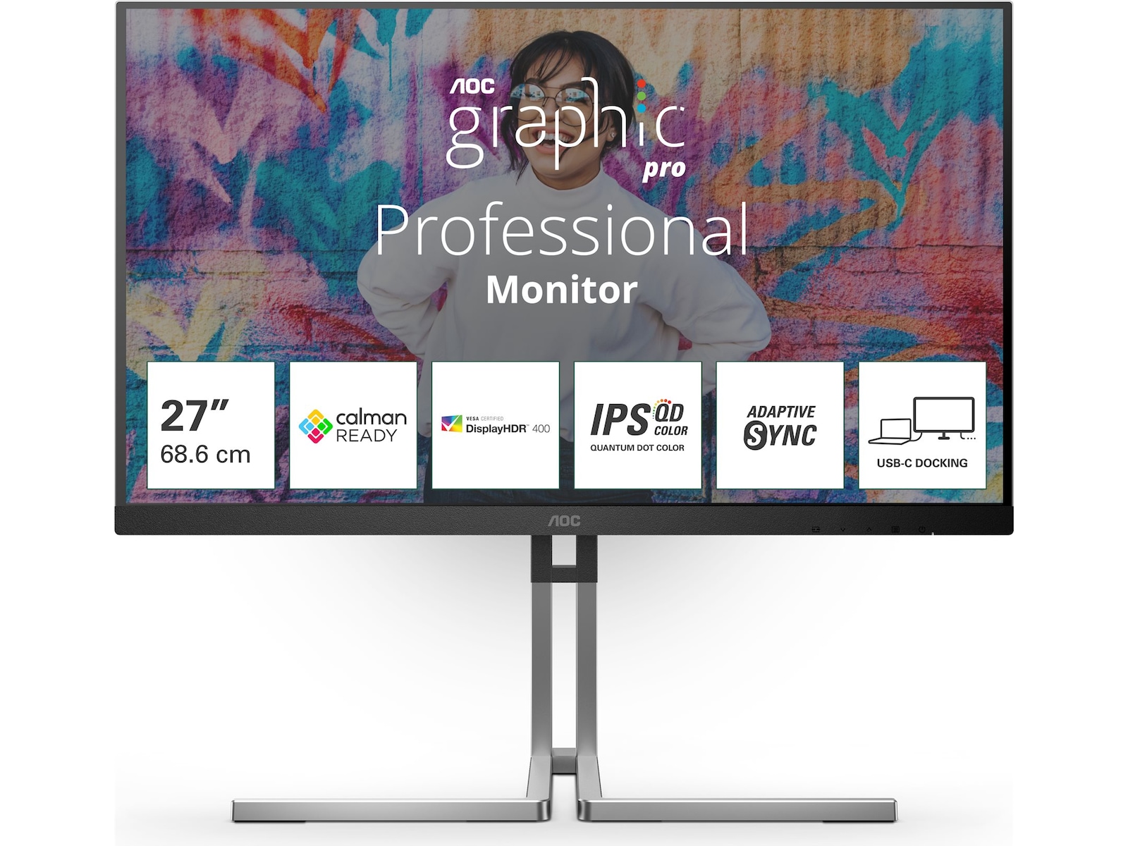 AOC 27" skjerm Graphic Pro Series Q27U3CV 2560x1440 QD-IPS, 4ms, 1000:1, REC.709, HDR400, 2xHDMI/DP/USB-C(90w)