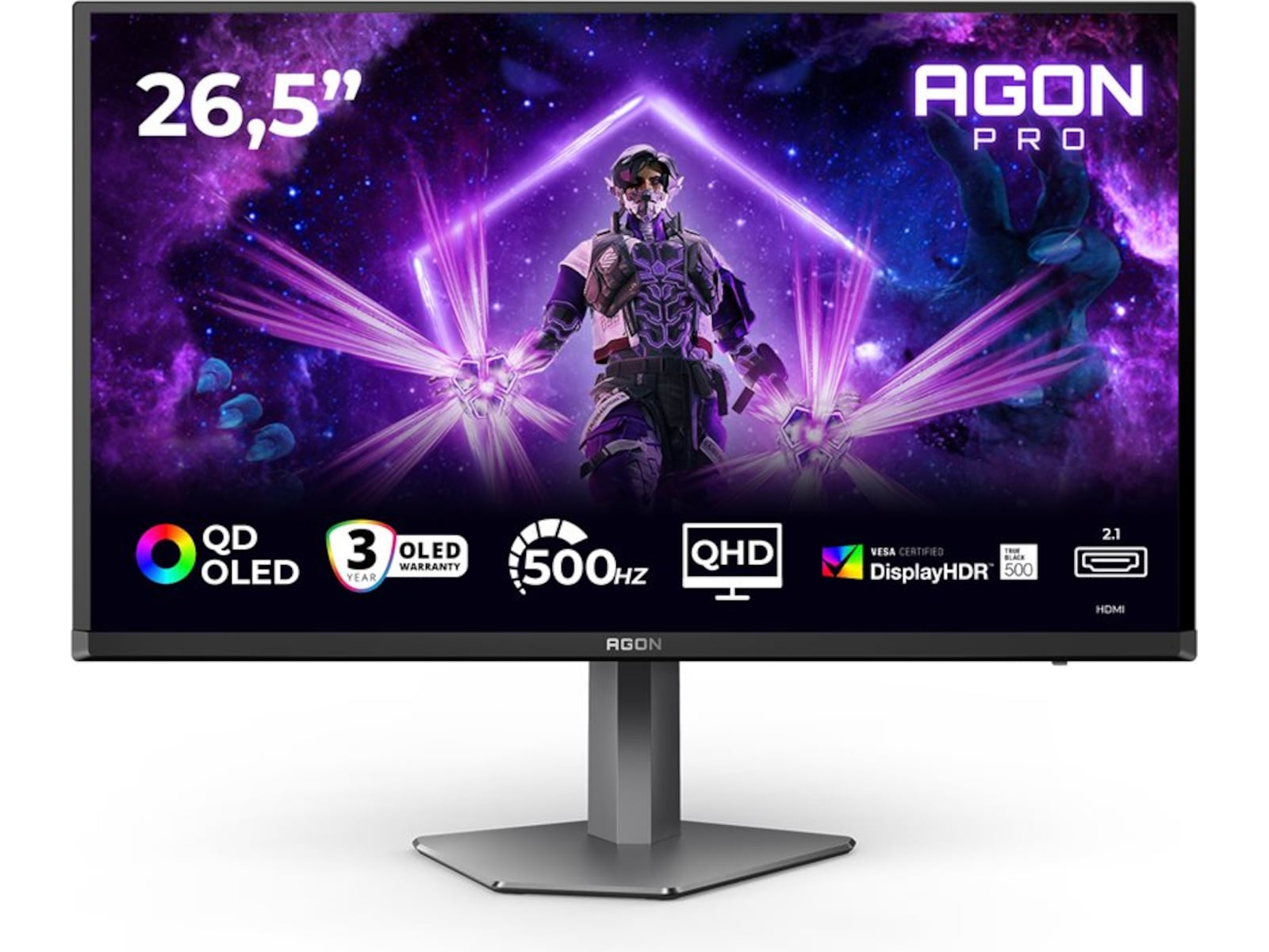 AOC Agon Pro 27" gamingskjerm AG276QKD2 2560x1440 QD-OLED, 500hz, 0,03ms, 1,5m:1, G-Sync, 2xHDR500, HDMI/DP