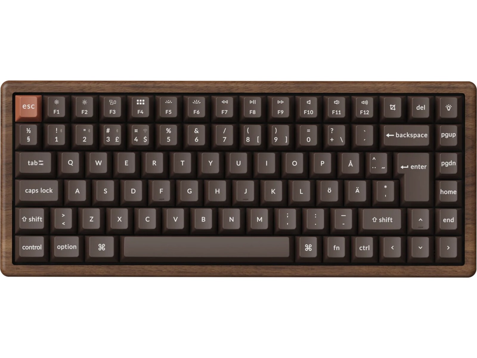 Keychron K2H-F1W-BO mekanisk tastatur 75% trådløst (valnøtt) Gamingtastatur