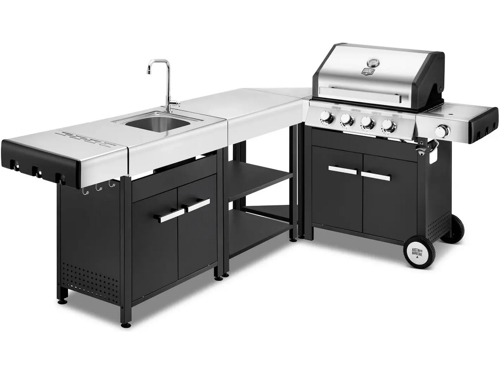 Austin and Barbeque Hjørnebord 90-graders vinkel Vogner til utendørsgriller